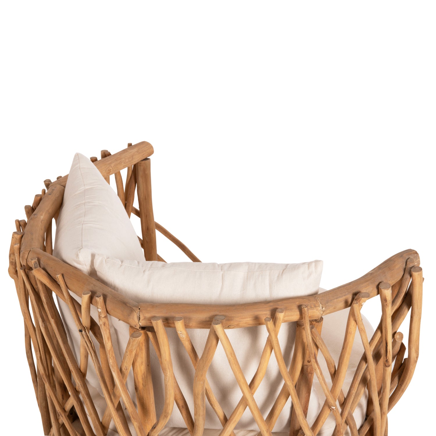 ARMCHAIR KAAN HM5994 TEAK BRANCH IN NATURAL-WHITE CUSHIONS 95x89x80Hcm.
