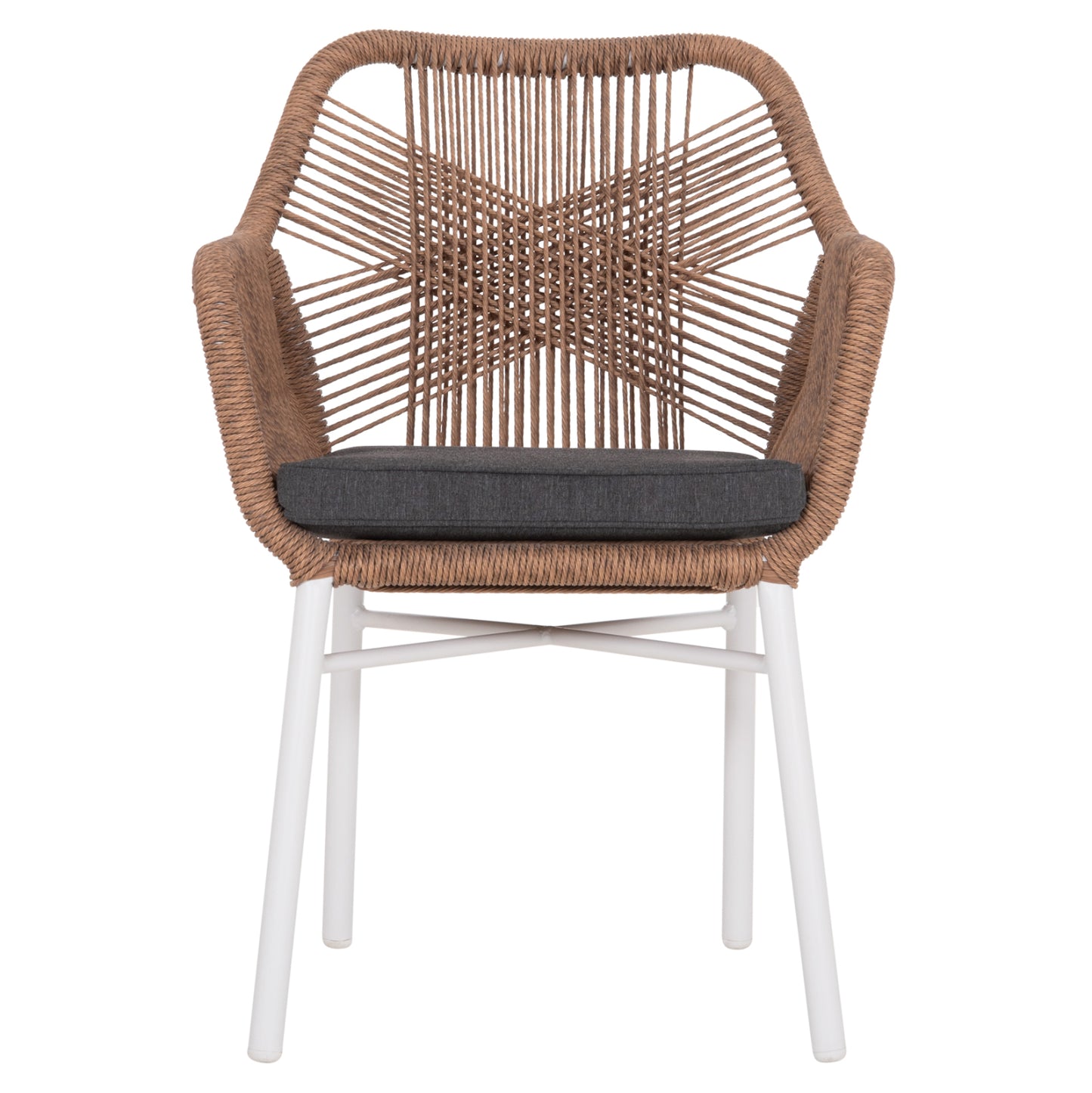 ARMCHAIR OUTDOORS TOPIN HM6048.01 ALUMINUM WHITE-P.E. RATTAN LIGHT BROWN-CUSHION GREY 58x60x83Hcm