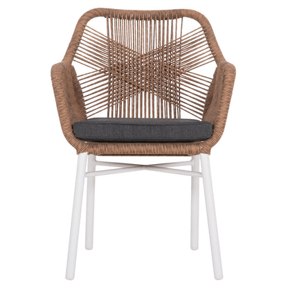 ARMCHAIR OUTDOORS TOPIN HM6048.01 ALUMINUM WHITE-P.E. RATTAN LIGHT BROWN-CUSHION GREY 58x60x83Hcm