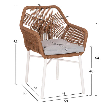 DINING ARMCHAIR TOPIN HM6048.11 ALUMINUM WHITE-P.E. RATTAN BEIGE 59x63x81Hcm