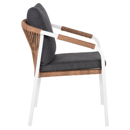 ARMCHAIR MAERLY HM6051.01 WHITE ALUMINUM-ANTHRACITE CUSHIONS-P.E.RATTAN IN LIGHT BROWN 55,5x62,5x85Hcm.