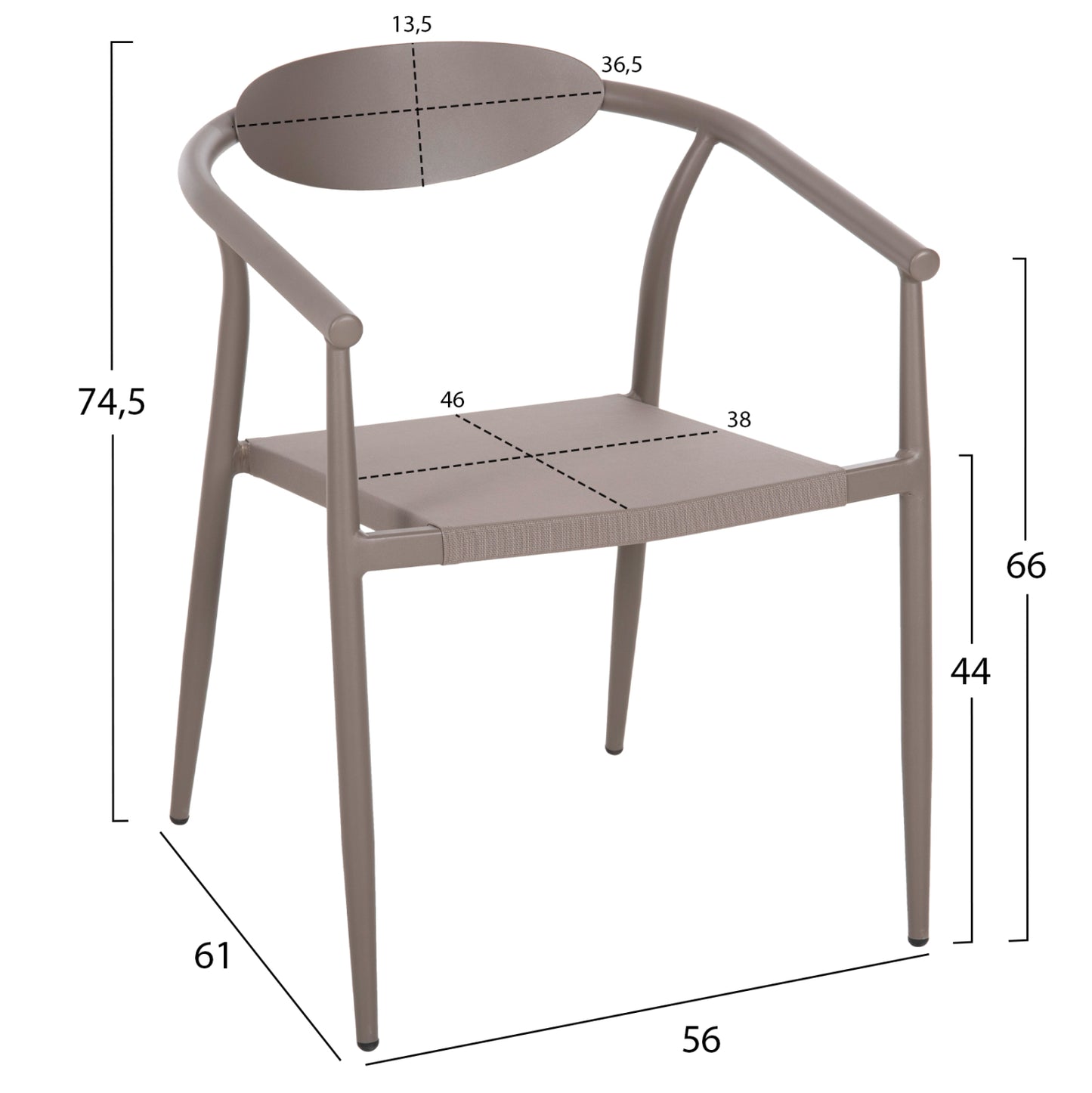 ARMCHAIR SERLY HM6052.04 CHAMPAGNE ALUMINUM-CHAMPAGNE TEXTILENE 56x61x74,5Hcm.