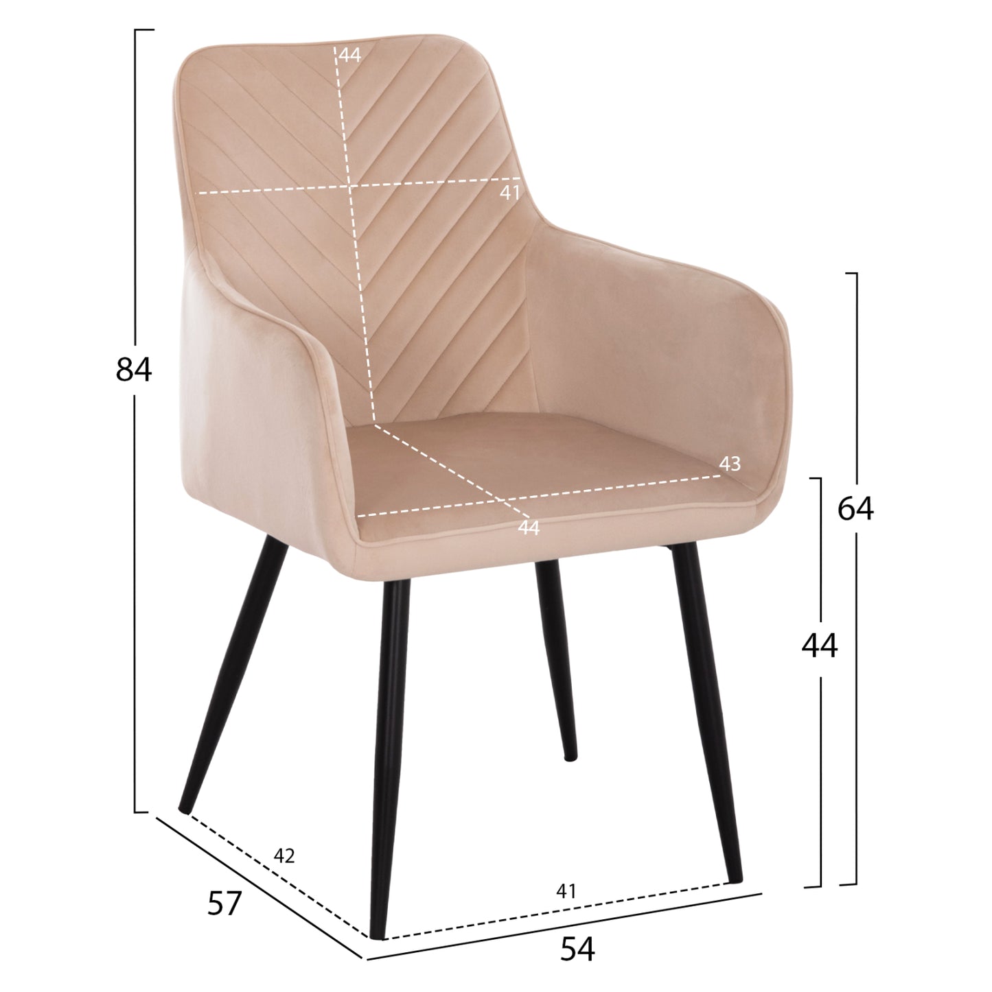 DINING ARMCHAIR LATRELL HM8582.05 ECRU VELVET & BLACK METAL LEGS 54x57x84Hcm.