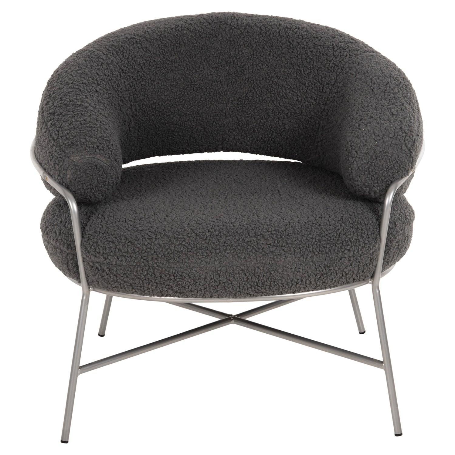 ARMCHAIR TRUDI HM8639.21 GREY BOUCLE FABRIC AND SILVER METAL FRAME 84x79x76Hcm.
