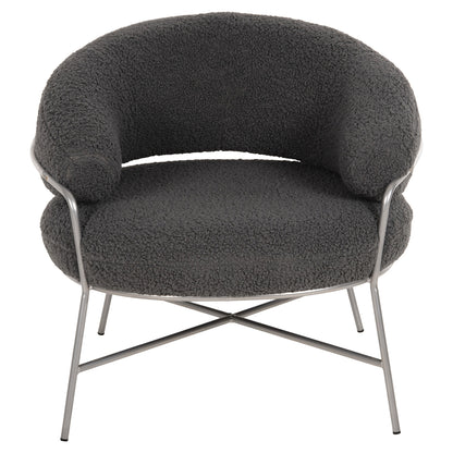 ARMCHAIR TRUDI HM8639.21 GREY BOUCLE FABRIC AND SILVER METAL FRAME 84x79x76Hcm.