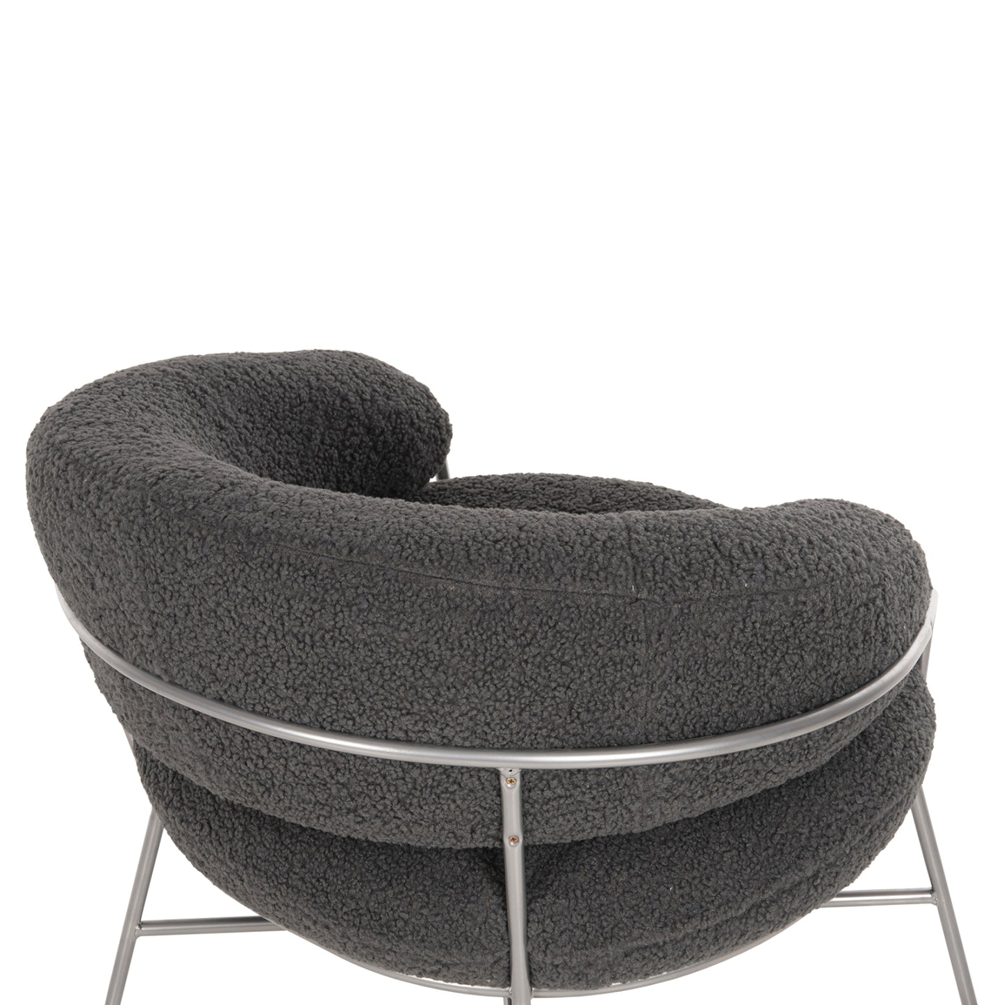 ARMCHAIR TRUDI HM8639.21 GREY BOUCLE FABRIC AND SILVER METAL FRAME 84x79x76Hcm.