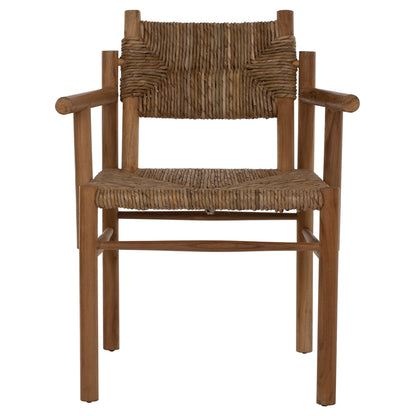 ARMCHAIR ROVER HM9378 SOLID TEAK & RUSH-MATT- NATURAL 53X55X82