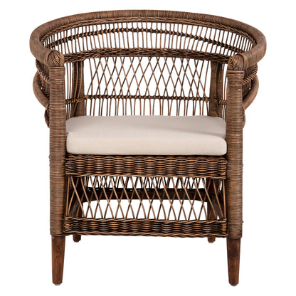 ARMCHAIR MALAWI HM9635.01 MAHOGANY WOOD WITH RATTAN IN BROWN-WHITE CUSHION 80x70x86Hcm.