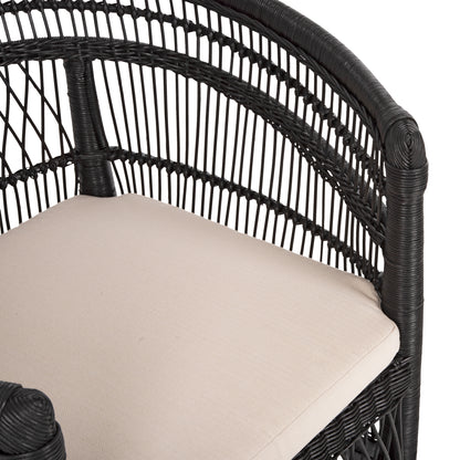 ARMCHAIR MALAWI HM9635.03 MAHOGANY WOOD WITH RATTAN IN BLACK-WHITE CUSHION 80x70x86Hcm.