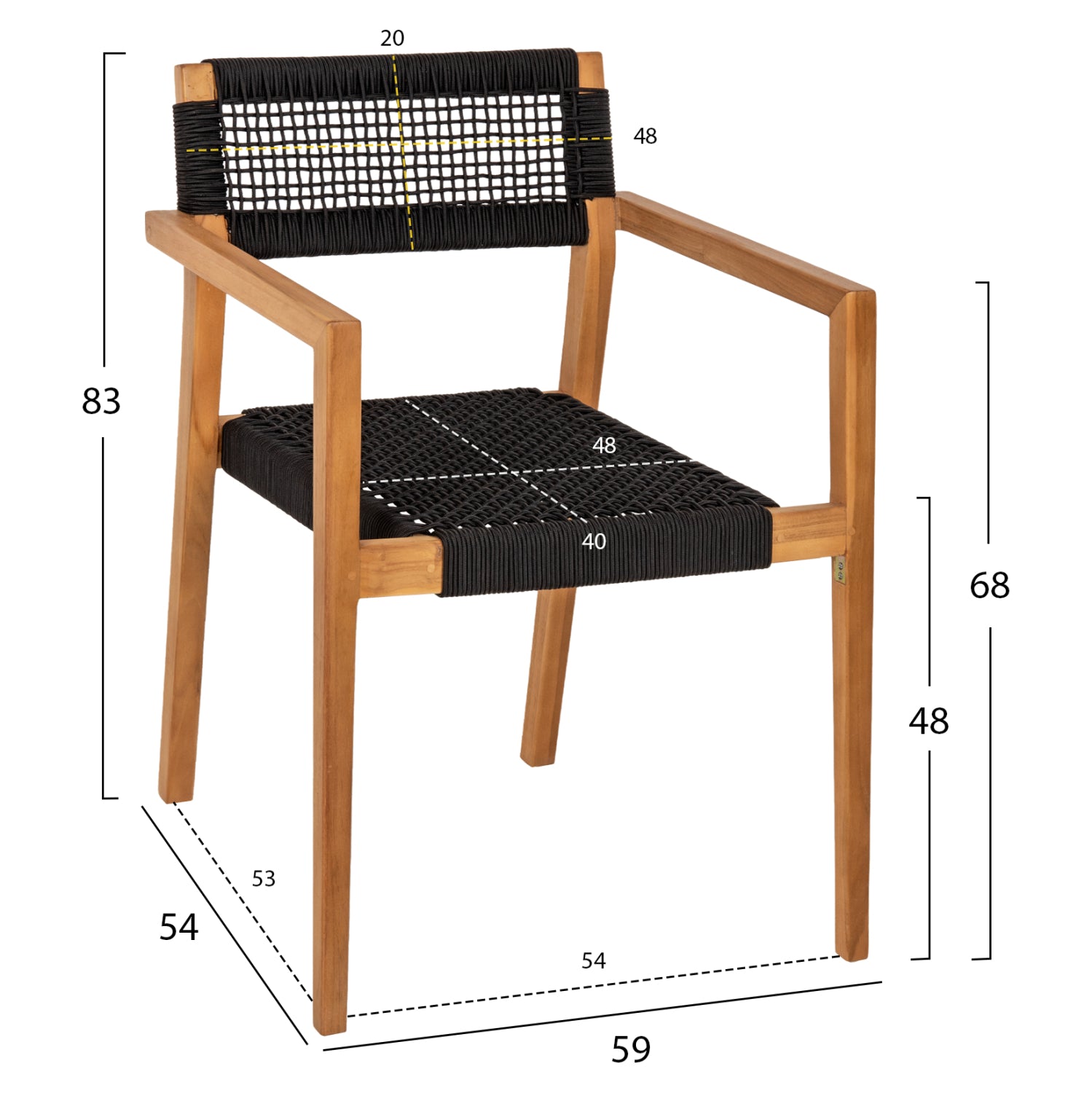 ARMCHAIR CHARLOTTE HM9637.02 TEAK WOOD IN NATURAL & BLACK ROPE 59x54x83Hcm.