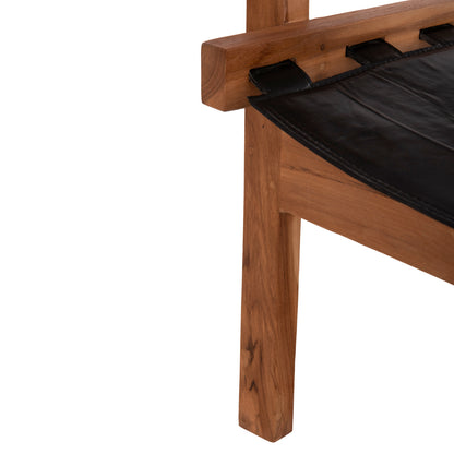 ARMCHAIR KONNA HM9928.01 TEAK WOOD IN NATURAL-COW LEATHER IN BLACK 80x64x73Hcm
