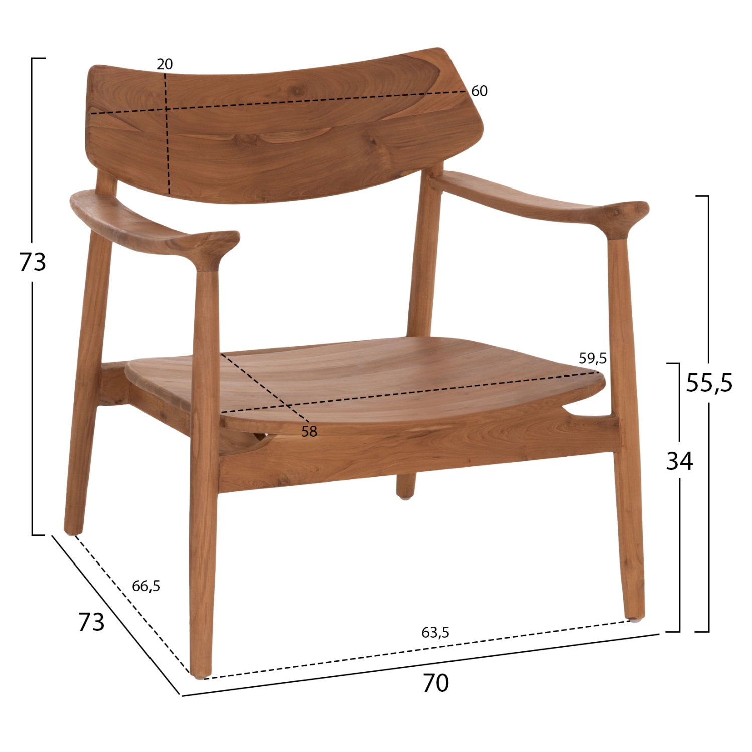 LOUNGE ARMCHAIR RANGER HM18255.01 TEAK WOOD IN NATURAL 70x73x73Hcm.
