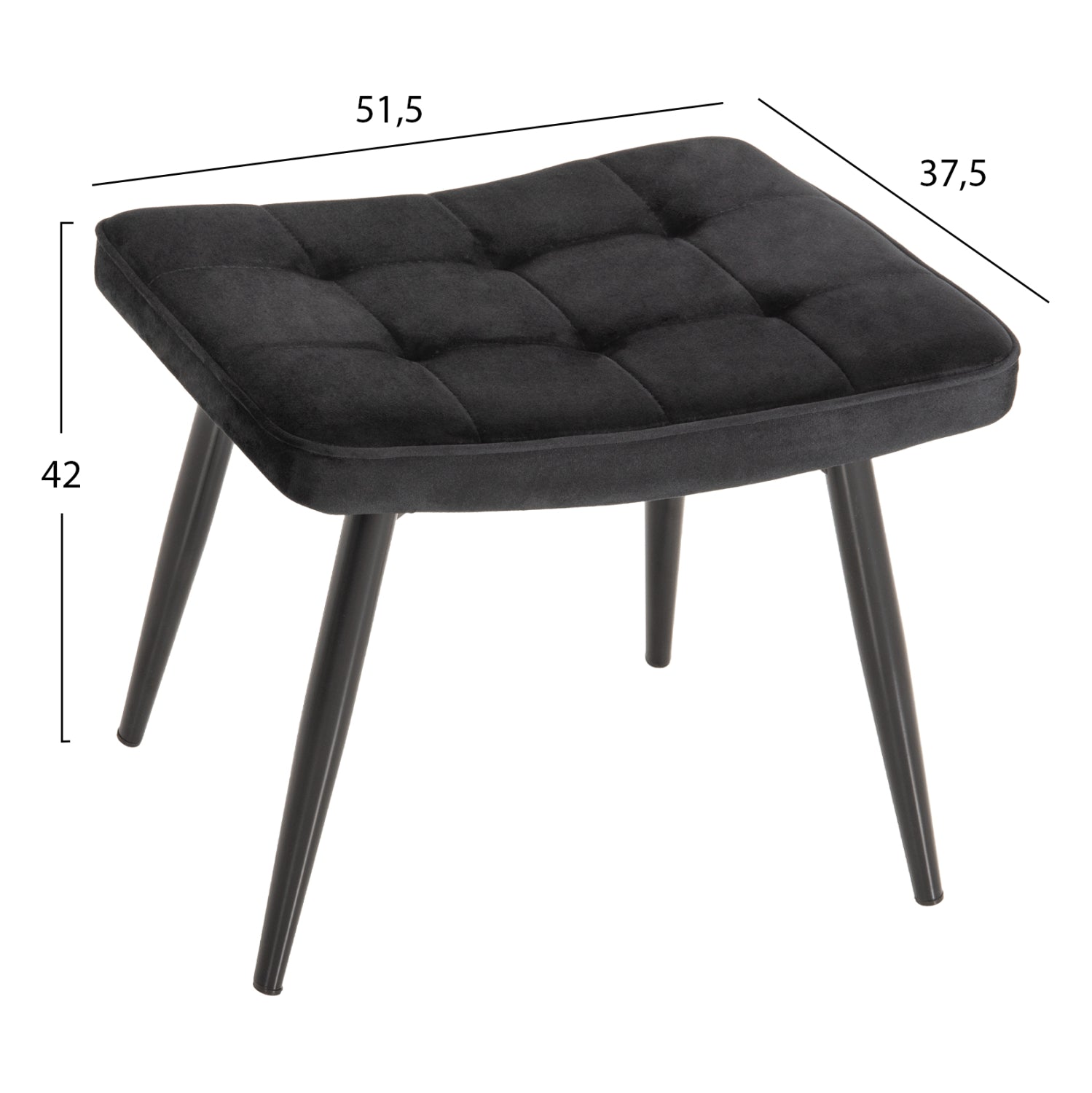 ARMCHAIR WITH FOOTSTOOL CRAWLEY HM8918.04 BLACK VLEVET-METAL LEGS 70x57x103Hcm.