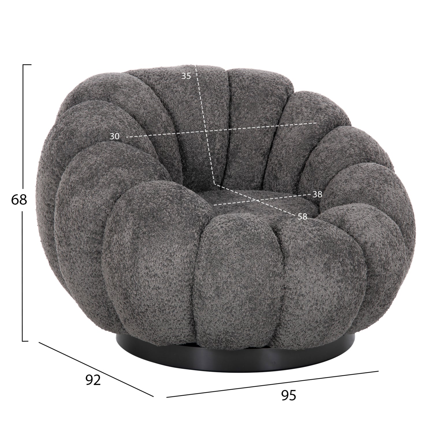 ARMCHAIR SWIVEL GRYMM HM9601.01 GREY BOUCLE-BLACK METAL BASE 95x92x68Hcm.