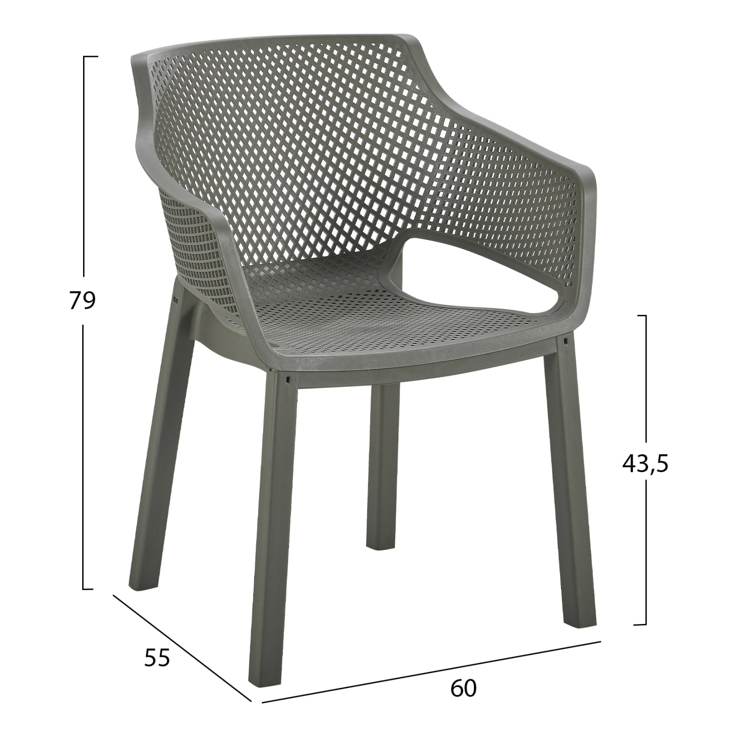 POLYPROPYLENE DINING ARMCHAIR PEGGY HM6368.05 DARK OLIVE GREEN 60x55x79Hcm.