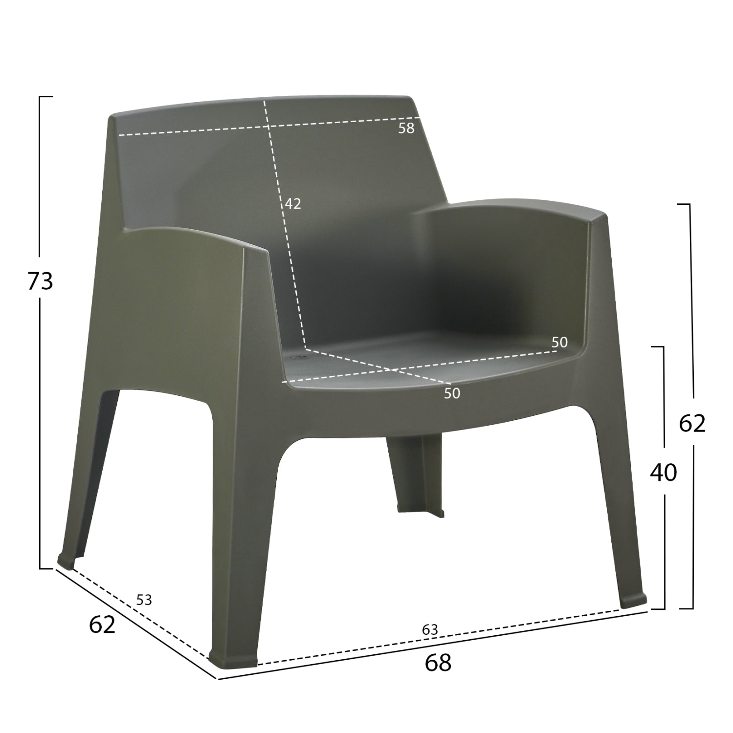 POLYPROPYLENE LOUNGE ARMCHAIR SLEEK HM6365.05 DARK OLIVE GREEN 62x68x73Hcm.