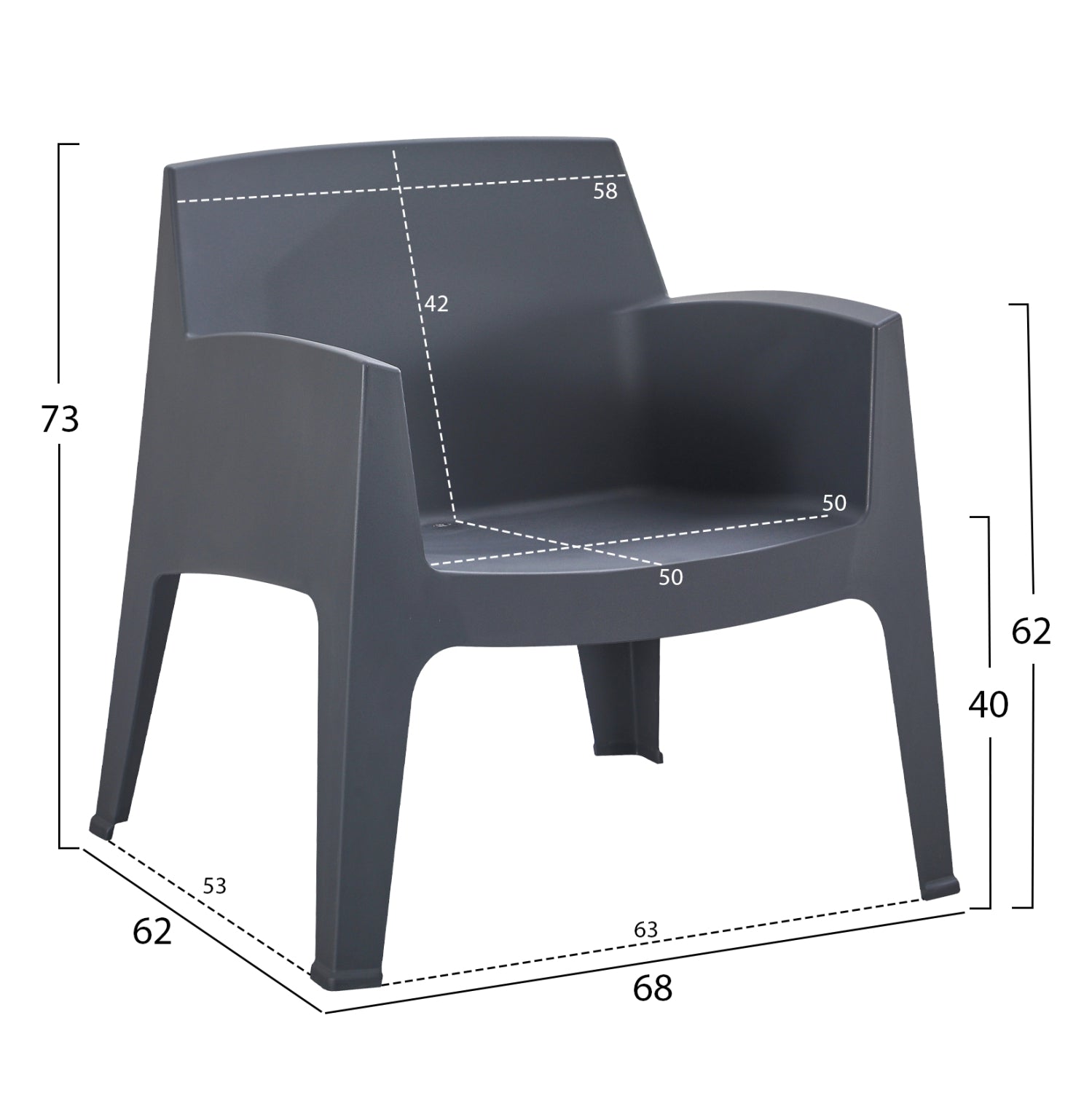POLYPROPYLENE LOUNGE ARMCHAIR SLEEK HM6365.10 GREY 62x68x73Hcm.