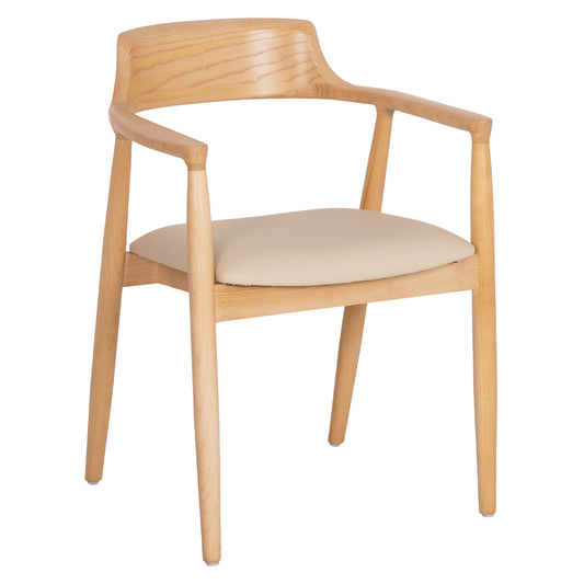 DINING CHAIR TARGA HM18336.11 RUBBERWOOD IN NATURAL (BEECH) COLOR--PU SEAT IN ECRU 58x54x78Hcm
