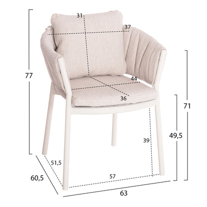 DINING CHAIR SHANKS HM6207.02 CREAM WHITE ALUMINUM & BEIGE OLEFIN FABRIC 63x60.5x75-77Hcm.