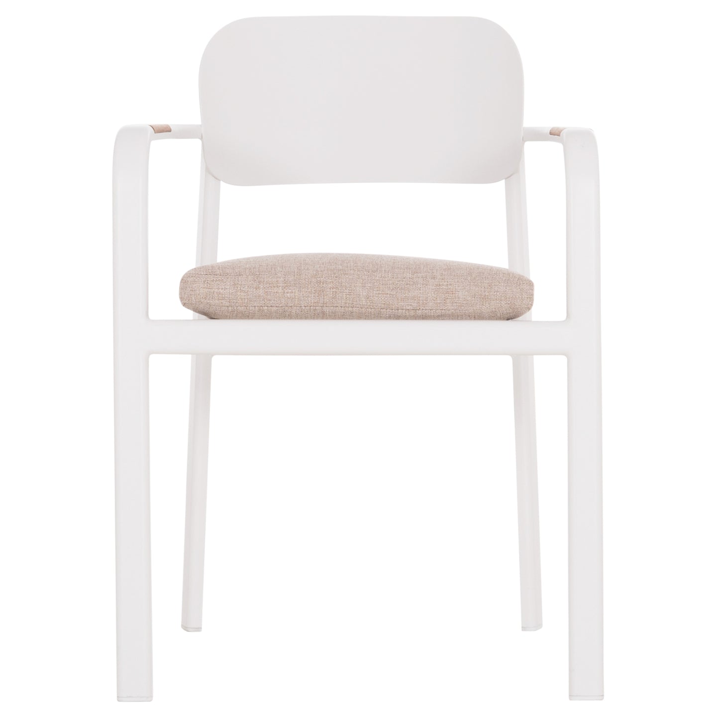 DINING CHAIR ELARA HM6414.02 WHITE ALUMINUM-BEIGE OLEFIN FABRIC--TEAK WOOD 56x62x78Hcm.