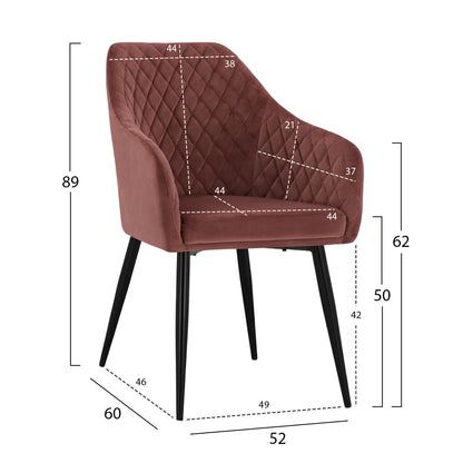 ARMCHAIR CHARLES FB98522.02 WITH VELVET DUSTY PINK 52x60x89Y cm.