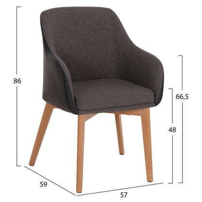 Armchair Bristol HM0141.01 with dark grey color and black PU 57x59x86Υ