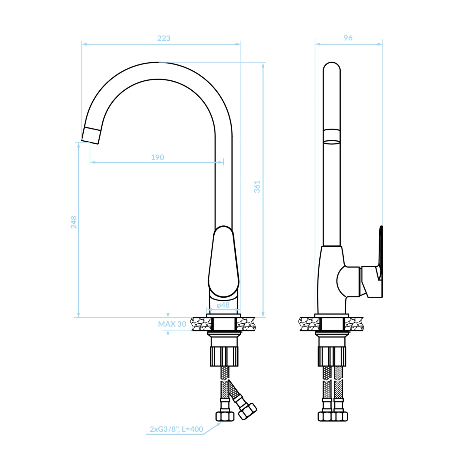 TALL FAUCET FOR KITCHEN COUNTERTOP HM4864 CHROMED-- 36.1Hcm