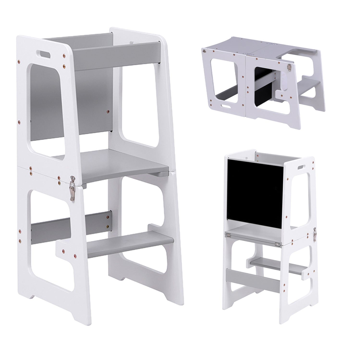 LEARNING TOWER WITH BLACKBOARD RICKI HM18345.03 PINE WOOD IN WHITE/GREY 37x40x84Hcm