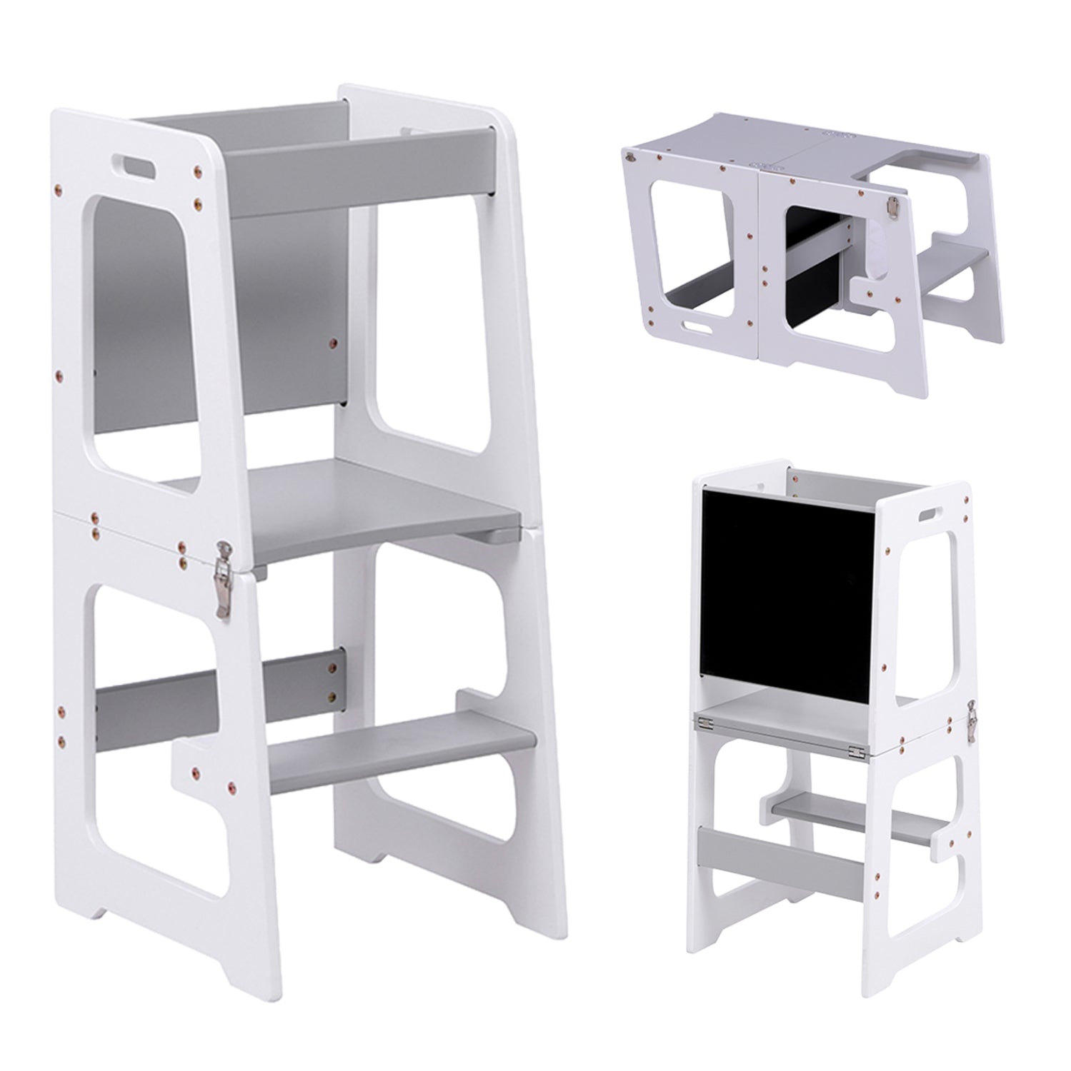 LEARNING TOWER WITH BLACKBOARD RICKI HM18345.03 PINE WOOD IN WHITE/GREY 37x40x84Hcm