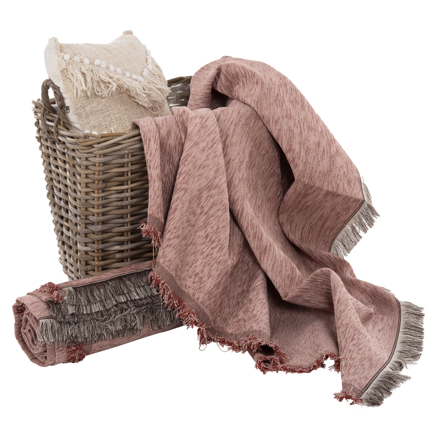 SOFA COVER-THROW WITH FRINGES DREAMTOPIA HM12161.03 IN DUSTY PINK COLOR 245X170cm.