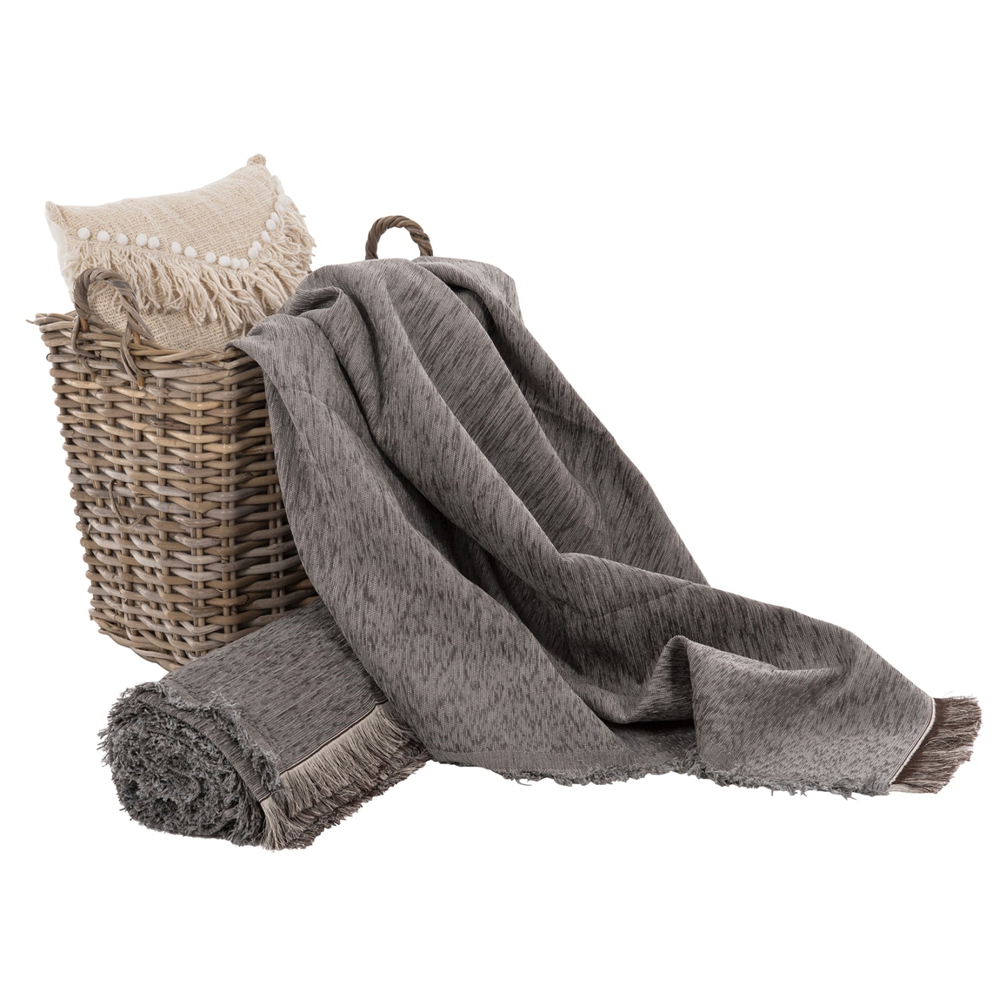SOFA COVER-THROW WITH FRINGES DREAMTOPIA HM12161.07 IN GREY COLOR 245X170cm.
