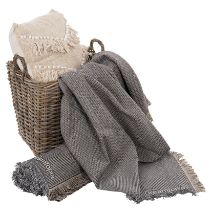 SOFA COVER-THROW WITH FRINGES DREAMTOPIA HM12162.06 IN GREY COLOR 245X170cm.