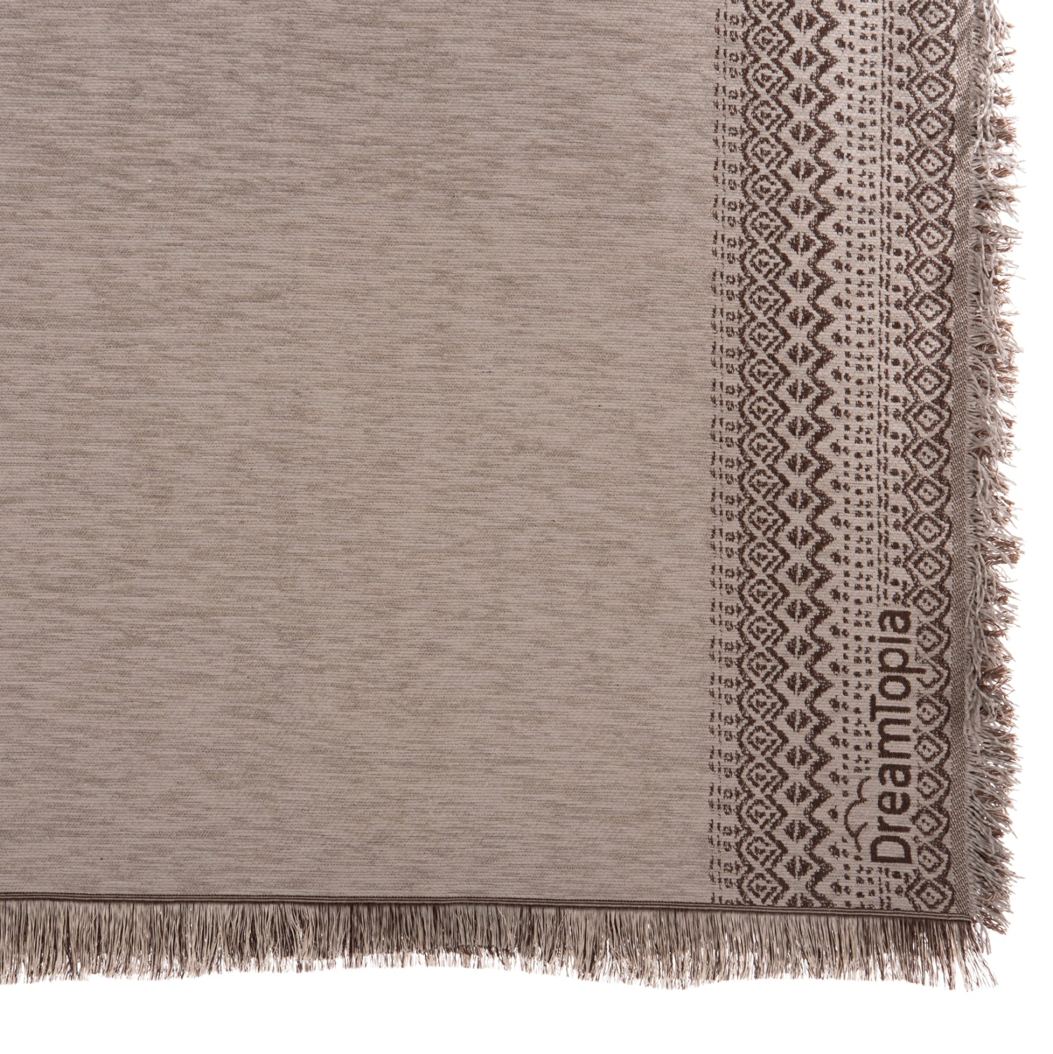 SOFA COVER-THROW WITH FRINGES DREAMTOPIA HM12163.03 IN LIGHT BROWN COLOR 245X170cm.