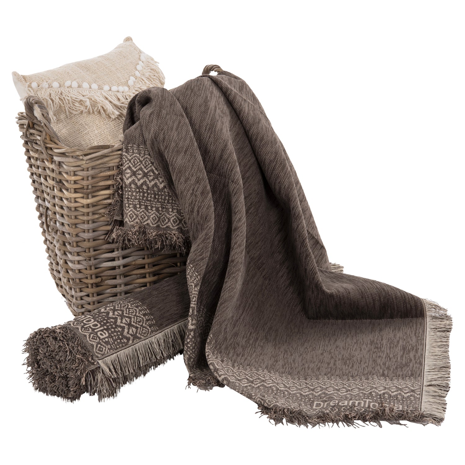 SOFA COVER-THROW WITH FRINGES DREAMTOPIA HM12163.08 IN BROWN COLOR 245X170cm.