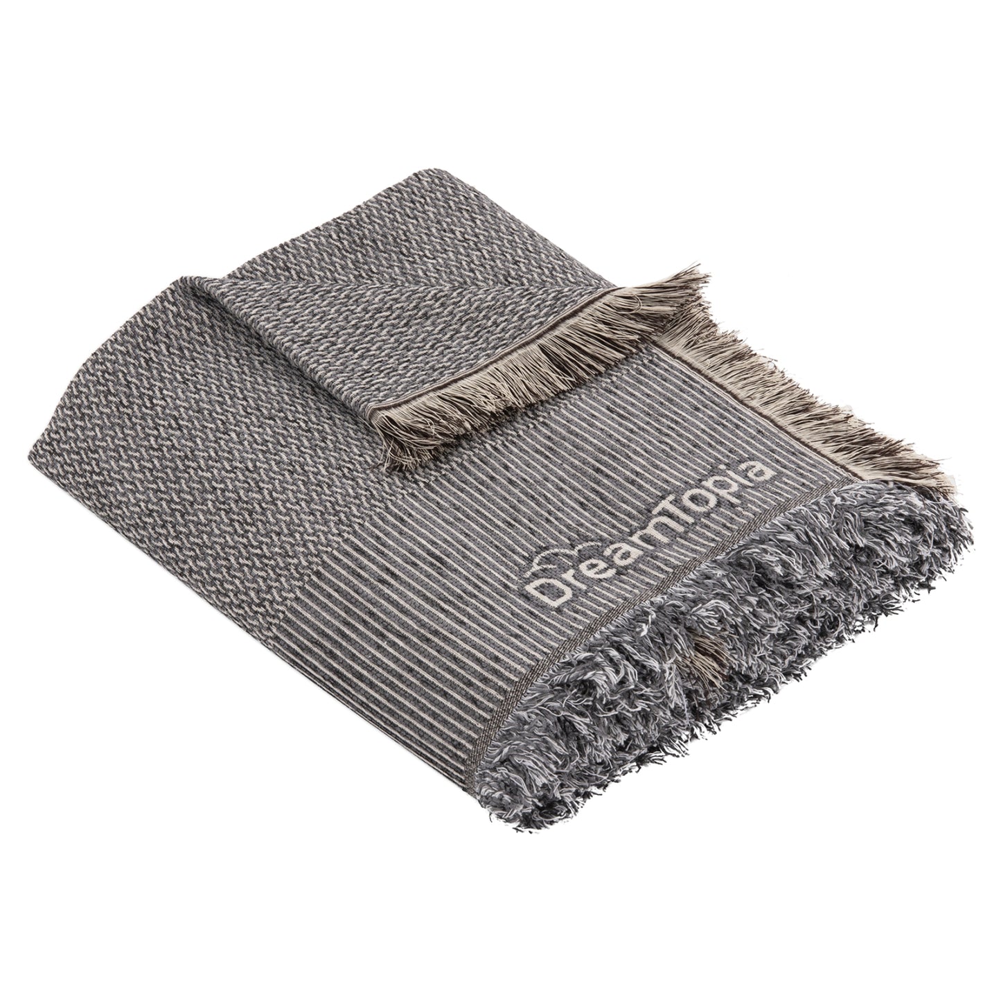 SOFA COVER-THROW WITH FRINGES DREAMTOPIA HM12164.02 IN DARK GREY COLOR 178X178cm.