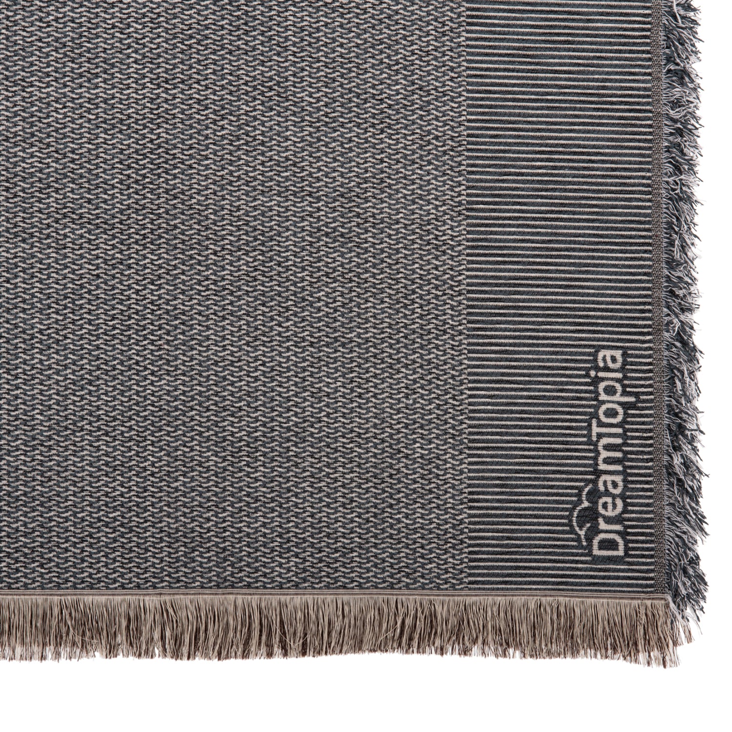 SOFA COVER-THROW WITH FRINGES DREAMTOPIA HM12164.03 IN NAVY BLUE COLOR 178X178cm.