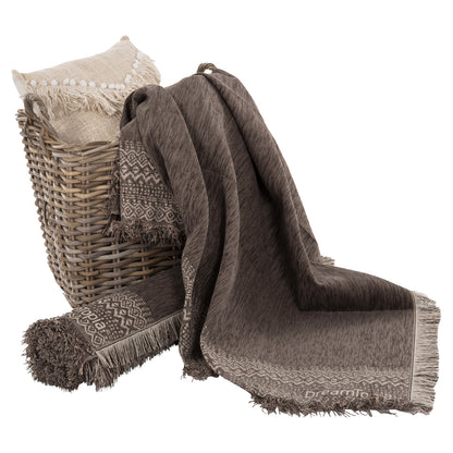 SOFA COVER-THROW WITH FRINGES DREAMTOPIA HM12164.04 IN BROWN COLOR 178X178cm.
