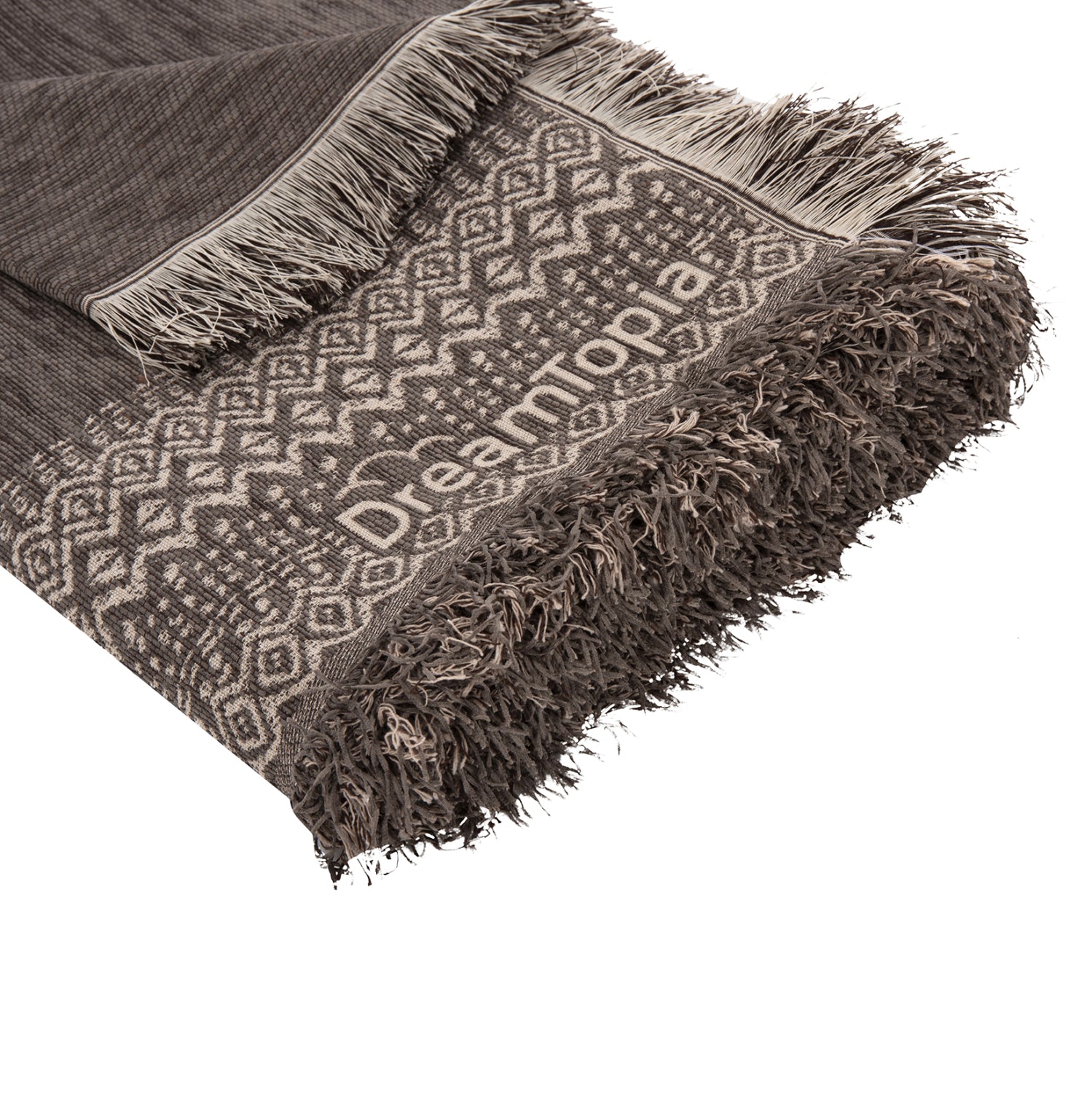 SOFA COVER-THROW WITH FRINGES DREAMTOPIA HM12164.04 IN BROWN COLOR 178X178cm.