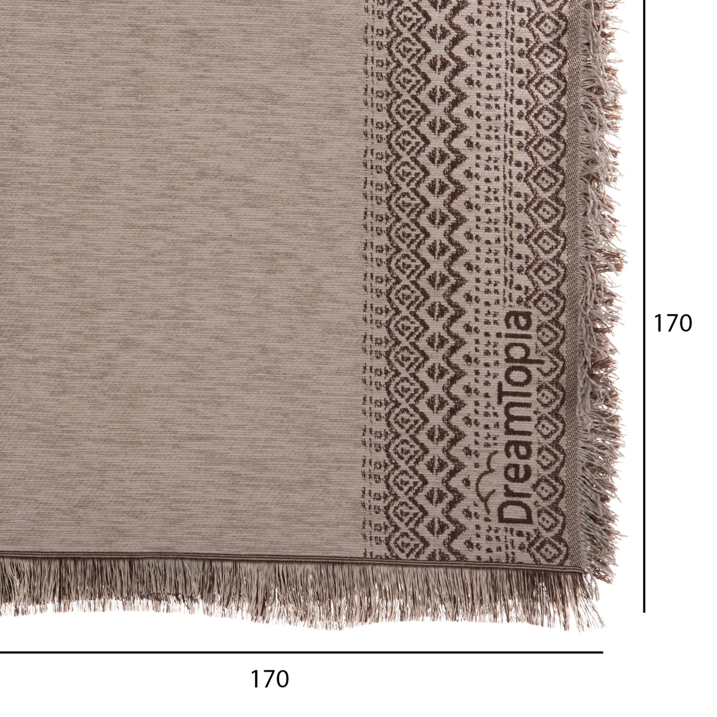 SOFA COVER-THROW WITH FRINGES DREAMTOPIA HM12164.06 IN LIGHT GREY COLOR 178X178cm.