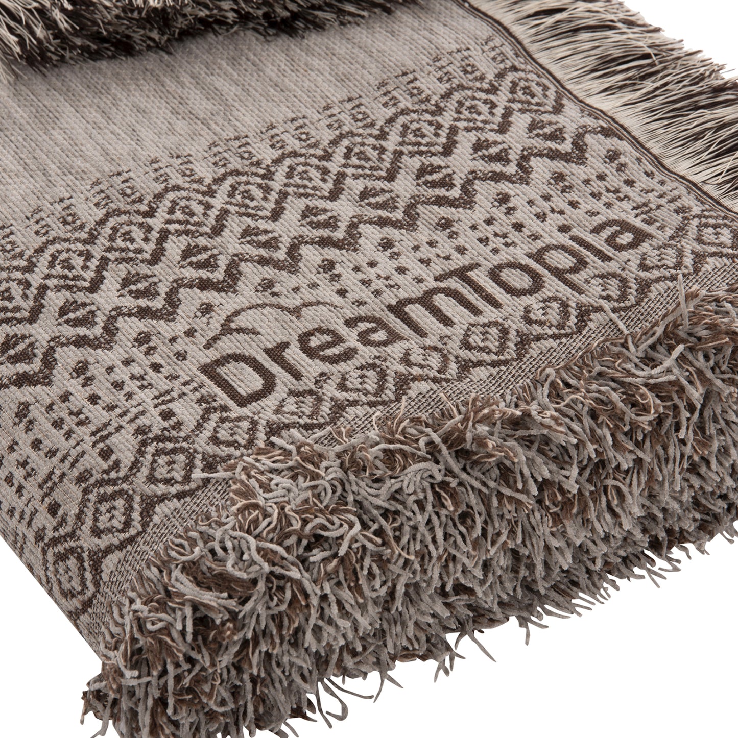 SOFA COVER-THROW WITH FRINGES DREAMTOPIA HM12164.06 IN LIGHT GREY COLOR 178X178cm.