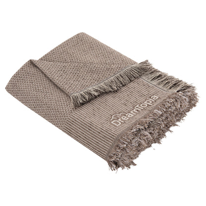 SOFA COVER-THROW WITH FRINGES DREAMTOPIA HM12165.01 IN LIGHT BROWN COLOR 295X170cm.