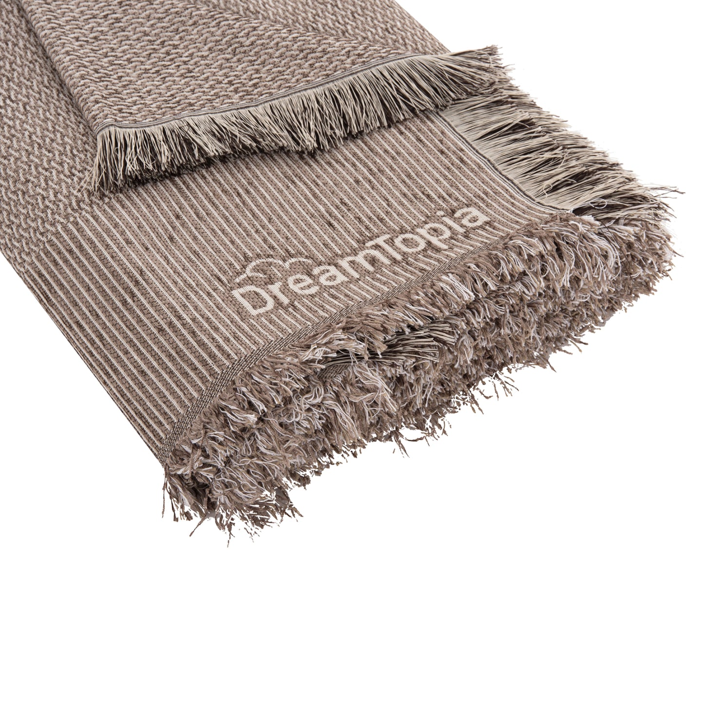 SOFA COVER-THROW WITH FRINGES DREAMTOPIA HM12165.01 IN LIGHT BROWN COLOR 295X170cm.