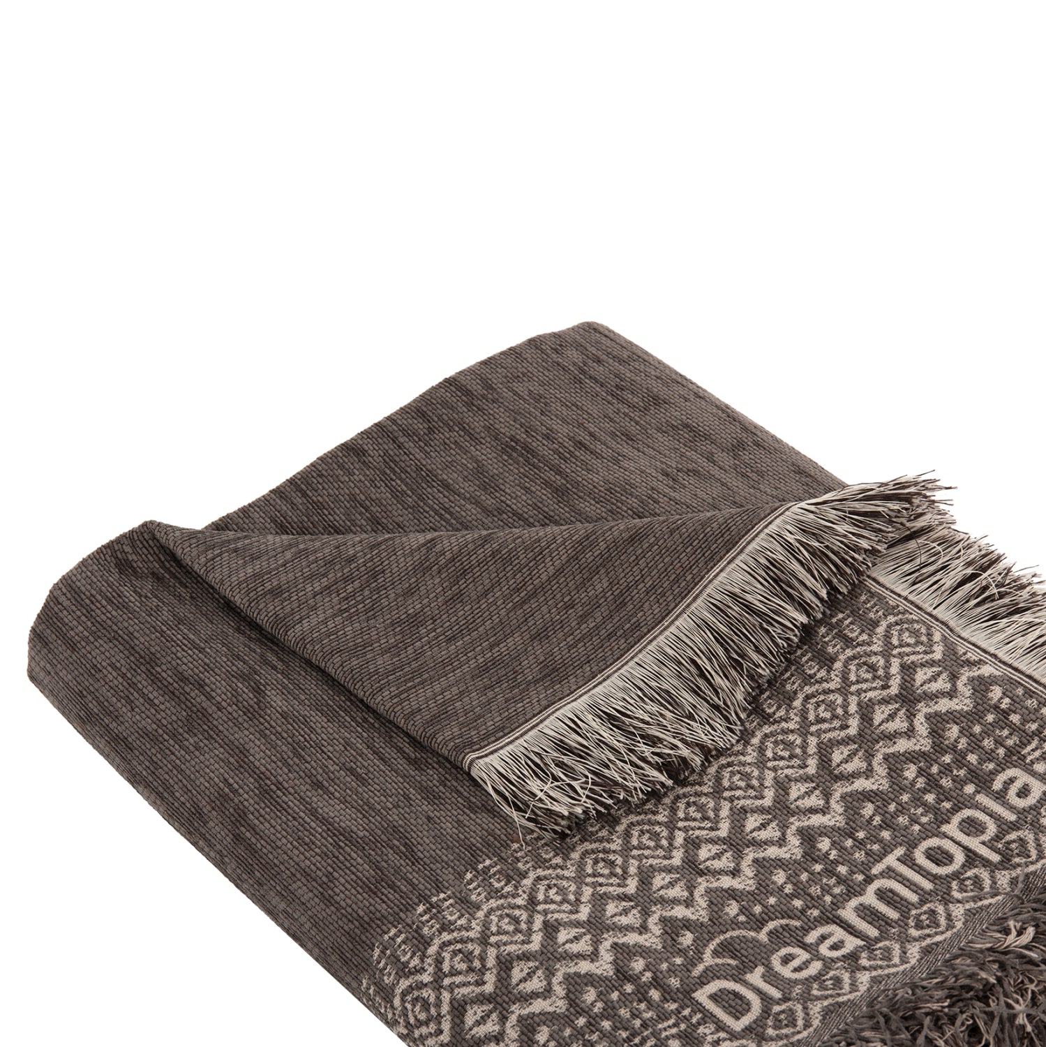 SOFA COVER-THROW WITH FRINGES DREAMTOPIA HM12165.04 IN BROWN COLOR 295X170cm.