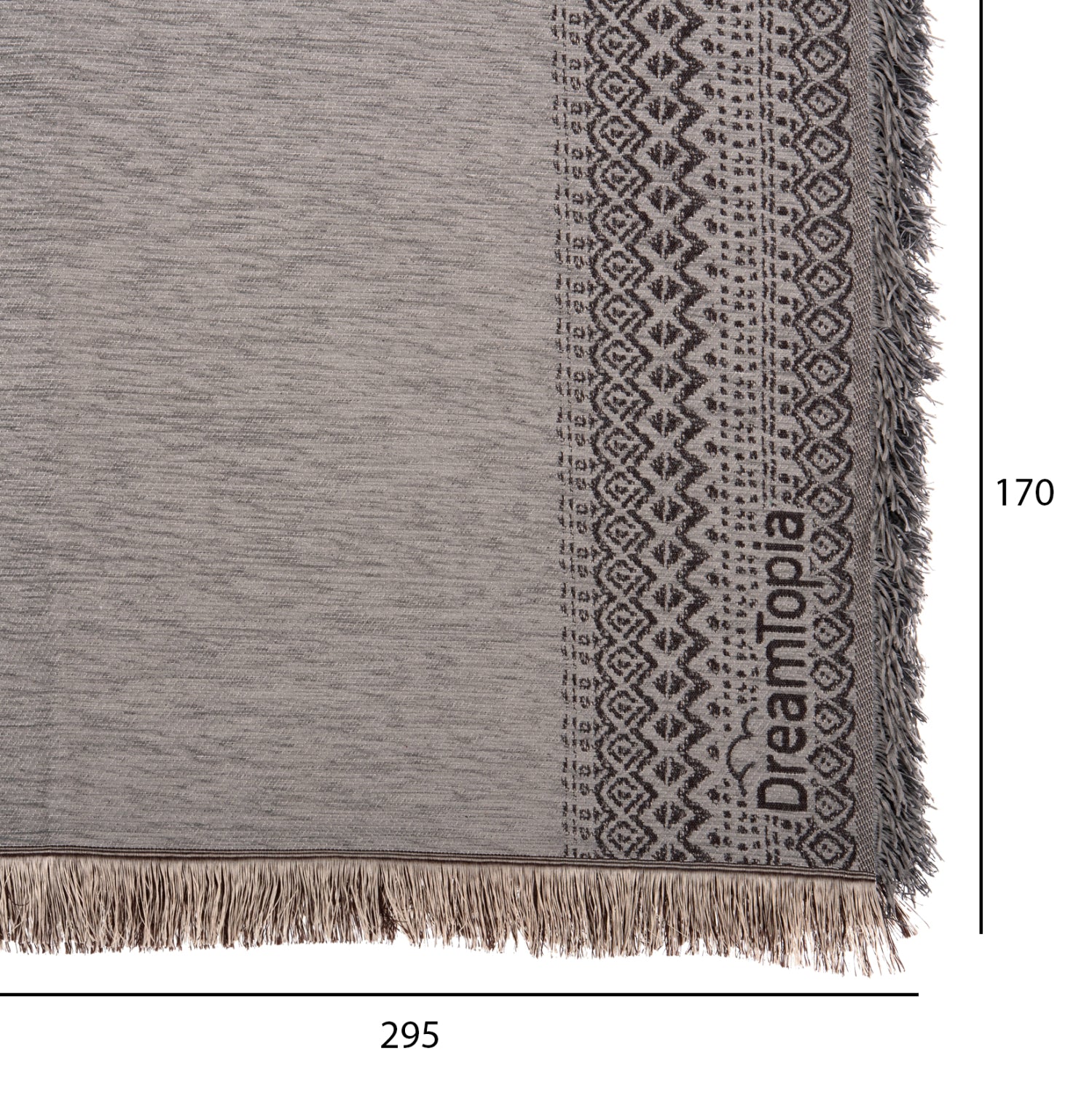 SOFA COVER-THROW WITH FRINGES DREAMTOPIA HM12165.05 IN LIGHT GREY COLOR 295X170cm.