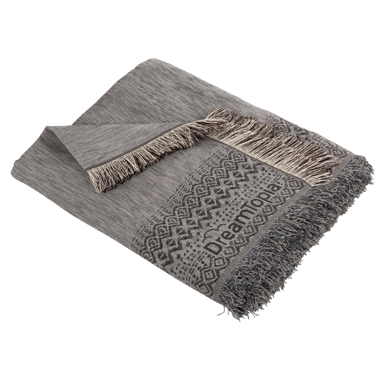 SOFA COVER-THROW WITH FRINGES DREAMTOPIA HM12165.05 IN LIGHT GREY COLOR 295X170cm.