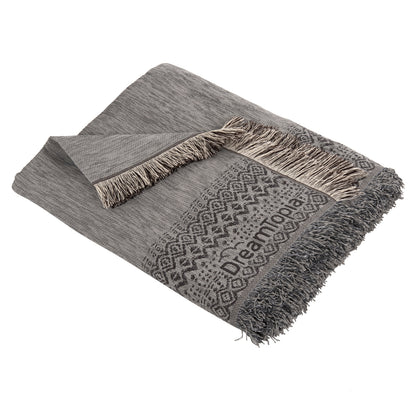 SOFA COVER-THROW WITH FRINGES DREAMTOPIA HM12165.05 IN LIGHT GREY COLOR 295X170cm.