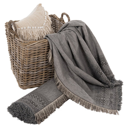 SOFA COVER-THROW WITH FRINGES DREAMTOPIA HM12165.05 IN LIGHT GREY COLOR 295X170cm.
