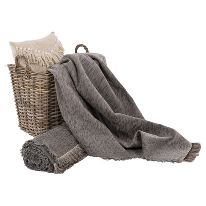 SOFA COVER-THROW WITH FRINGES DREAMTOPIA HM12165.08 IN GREY COLOR 295X170cm.