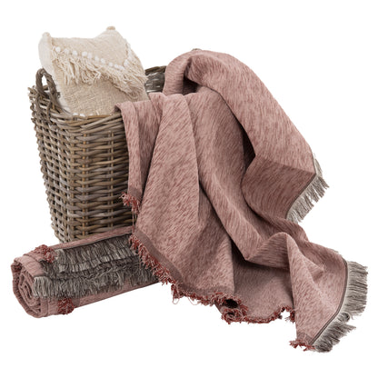 SOFA COVER-THROW WITH FRINGES DREAMTOPIA HM12165.11 IN DUSTY PINK COLOR 295X170cm.