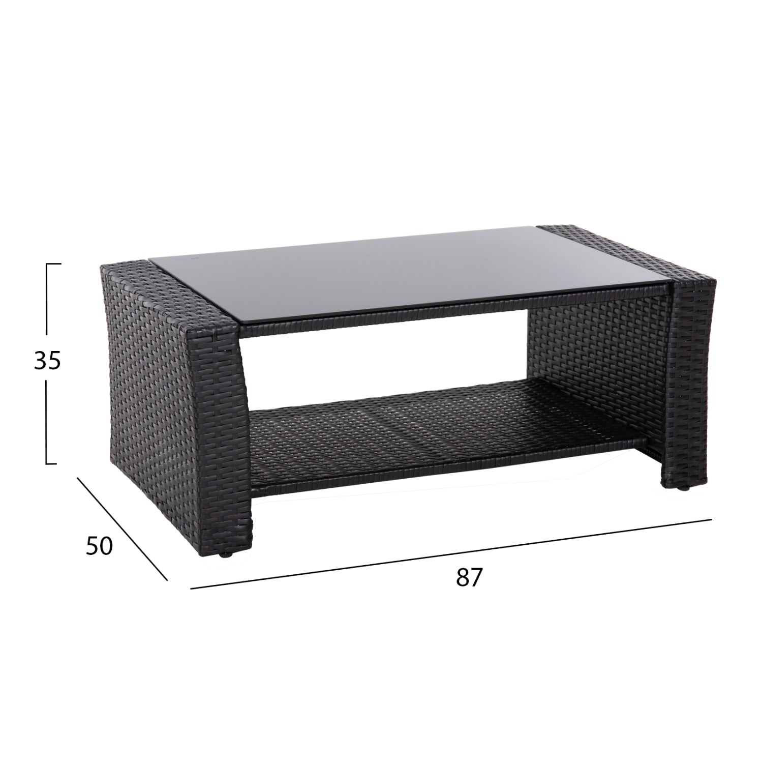 OUTDOOR LOUNGE 4PCS SET THORE HM5978 SYNTHETIC RATTAN IN BLACK-BEIGE CUSHIONS